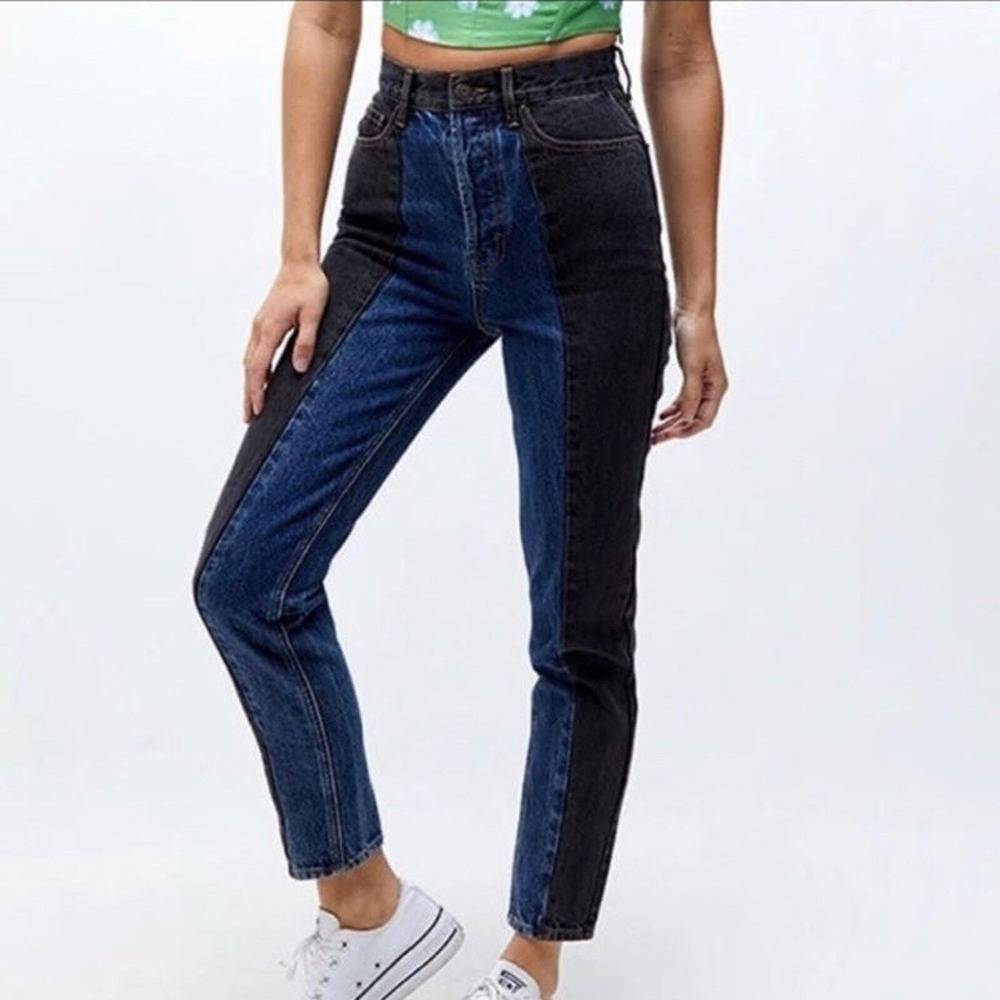 PacSun Two Tone Colorblock High Waisted Mom Jeans Blue Black Size 28